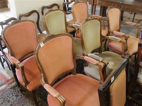 Set 6 Louis XV style walnut fauteuils